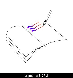 BOOK OUTLINE WITH PEN, SUITABLE FOR EDUCATION ILLUSTRATION Stock Vector