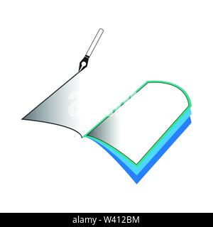 BOOK OUTLINE WITH PEN, SUITABLE FOR EDUCATION ILLUSTRATION Stock Vector