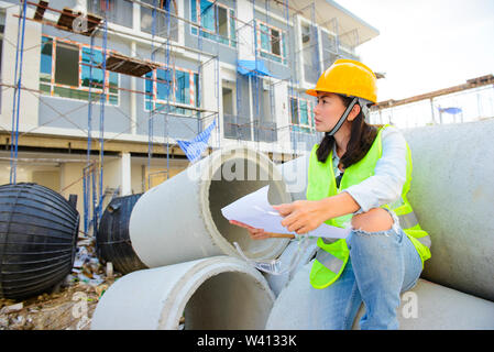 Asian female construction site engineer Stock Photo
