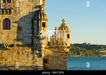 the Belem tower at the bank of Tejo River is Since 1983, a UNESCO World Heritage Site in Lisbon, Portugal Stock Photo