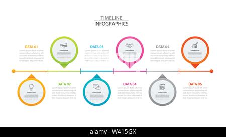 Infographics timeline circle paper with 6 data horizontal template. Vector illustration abstract background. Can be used for workflow layout, business Stock Vector