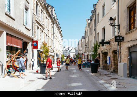 Vannes, France - August 6, 2018: Street scene in historical centre of the town of Vannes Stock Photo