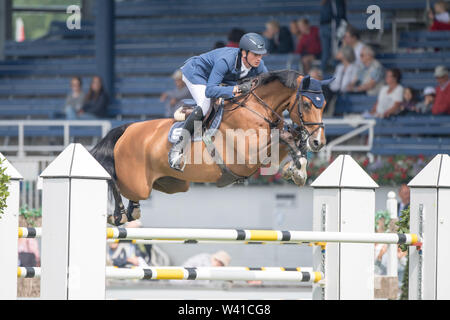 Aachen, Deutschland. 17th July, 2019. Daniel DEUSSER, GER, on Calisto Blue, Action, Prize of the Craft, Springprüfung (Fehler/Zeit), World Equestrian Festival, CHIO Aachen 2019 from 16.07 - 21.07.2019 in Aachen/Germany; | Usage worldwide Credit: dpa/Alamy Live News Stock Photo