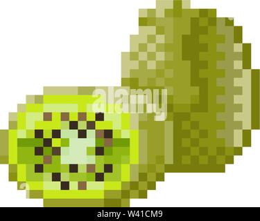 Kiwi Fruit Pixel Art 8 Bit Video Game Icon Stock Vector