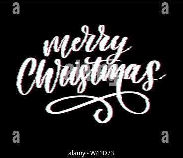 merry christmas and happy new year 2019, creative greeting card or label with glitch theme on black background vector design illustration, it can use Stock Vector