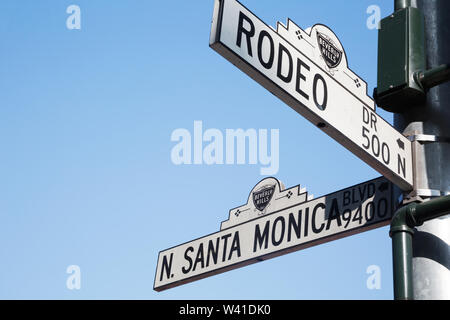 Rodeo dr & Santa Monica blvd signs, LA Stock Photo