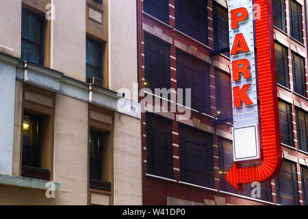 Neon red park sign in New York Stock Photo