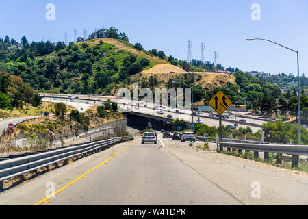 July 13, 2019 Oakland / CA / USA - Approaching a freeway interchange in East San Francisco bay area Stock Photo