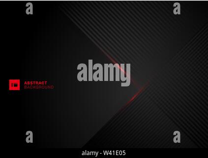 Abstract diagonal lines pattern overlap with red laser line on black background. Vector illustration Stock Vector
