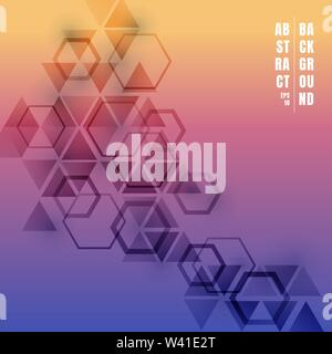 Abstract triangles and hexagons gradient color with shadow on colorful background. Geometric pattern futuristic technology style for business tech pre Stock Vector