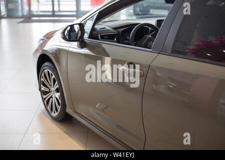 Russia, Izhevsk - July 18, 2019: New cars in the Toyota showroom. Modern Corolla. Famous world brand. Prestigious vehicles. Stock Photo