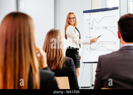 Photo of a female professional drawing a graph during a training Stock Photo