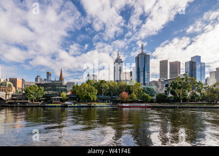 Beautiful view of the Yarra River with the reflection of the skyscrapers of the central business district of Melbourne, Australia Stock Photo