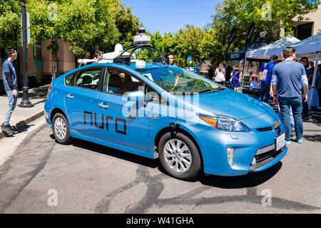 July 16, 2019 Mountain View / CA / USA - Nuro self driving vehicle on display at Technology Showcase; Nuro is an American robotics company based in Mo Stock Photo