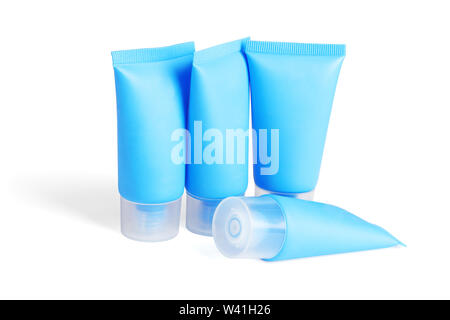 Blank Plastic Tubes for Cosmetic Products on White Background Stock Photo