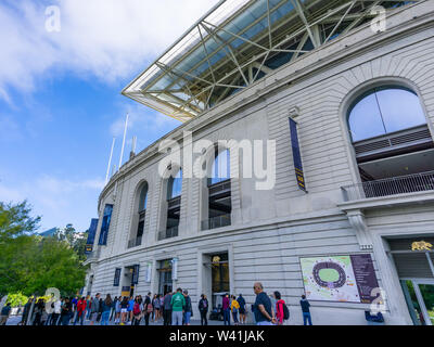 July 13, 2019 Berkeley / CA / USA - People gathered outside Koret Visitor Center, the Historic California Memorial Stadium on the campus of UC Berkele Stock Photo