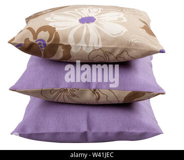 Composition with decorative pillows with floral elements isolated on white background with clipping path Stock Photo