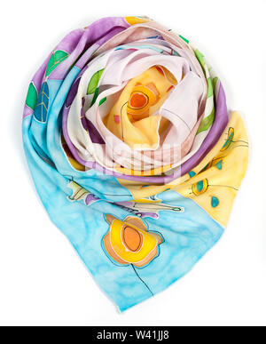Hand painted silk scarf with butterflies and floral motifs Stock Photo