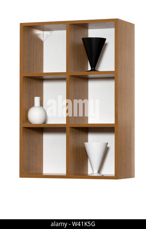 Shelf board with vases isolated on white background with clipping path Stock Photo