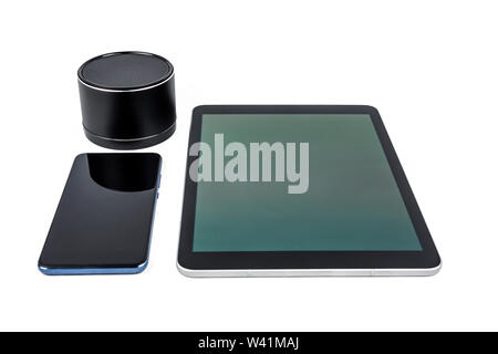 Portable phone column tablet on white background Stock Photo