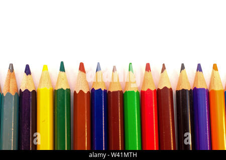 Color pencils in a row group isolated on white Stock Photo