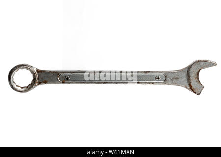 Broken open-end wrench on a white background close-up Stock Photo
