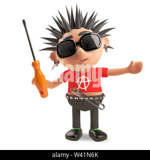 Cartoon 3d punk rocker with spikey hair holding a computer mouse, 3d ...