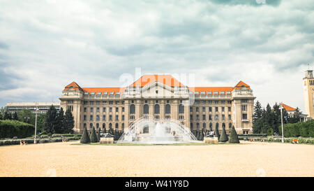 Exterior of the University of Debrecen main Building with Fountain Stock Photo