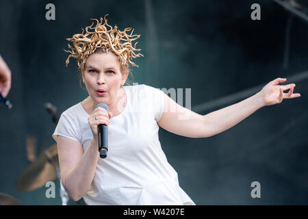 Uskedalen, Norway - June 28th, 2019. The Norwegian folk rock band Gåte performs a live concert during the Norwegian music festival Festidalen 2019. Here vocalist Gunnhild Sandli is seen live on stage. (Photo credit: Gonzales Photo - Jarle H. Moe). Stock Photo