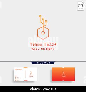 tree technology logo design nature tech symbol icon illustration Stock Vector