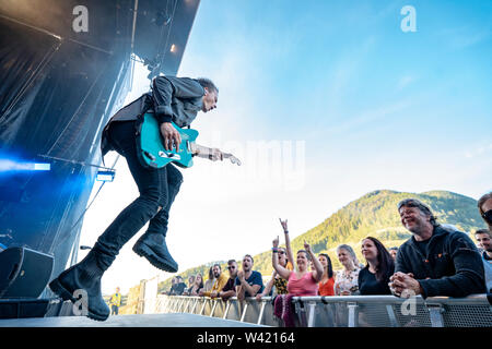 Uskedalen, Norway - June 28th, 2019. The Norwegian folk rock band Gåte performs a live concert during the Norwegian music festival Festidalen 2019. Here guitarist Magnus Børmark is seen live on stage. (Photo credit: Gonzales Photo - Jarle H. Moe). Stock Photo