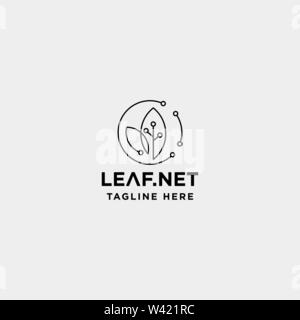 leaf green technology logo design nature tech symbol icon illustration ...