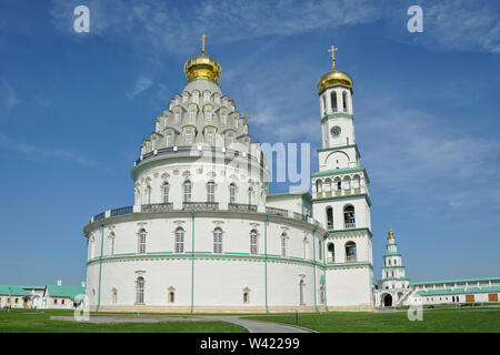 = Tent-roofed Rotunda and Bell-Tower of New Jerusalem =  The magnificent architectural ensemble of Rotunda of Resurrection Cathedral and seven-tier be Stock Photo