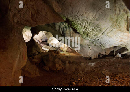 Europe, Italy, Campania, Caves of Pertosa Auletta, in Mount Alburno. In the caves you sail with a boat and you see a 2nd century pile dwelling village Stock Photo