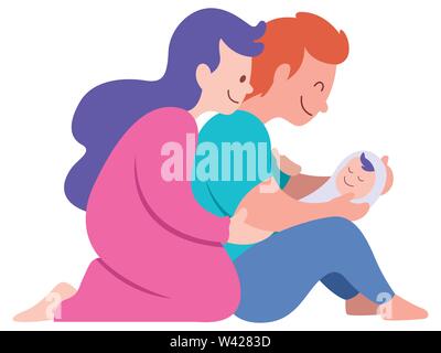 Daughter sleeping with mom, Happy Mother's Day cartoon vector ...