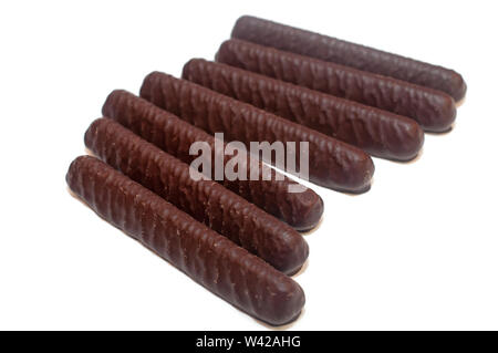 Chocolate bars with marmalade isolated on white Stock Photo