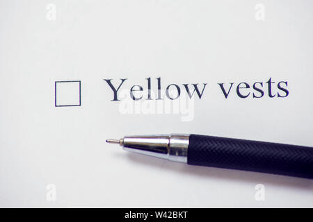 Checklist box with word yellow vests. Check list concept Stock Photo