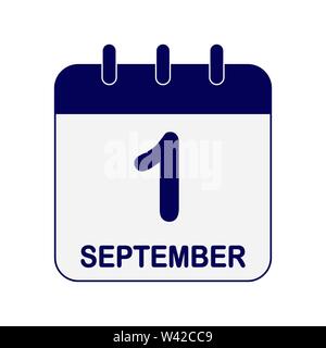 Calendar sheet with date September 1, flat design. Stock Vector