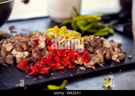 Cutted meat and vegetables are ready for cooking arabian dish Stock Photo