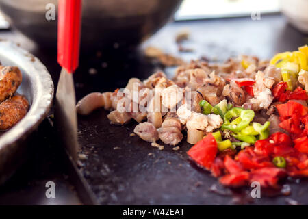 Cutted meat and vegetables are ready for cooking arabian dish Stock Photo