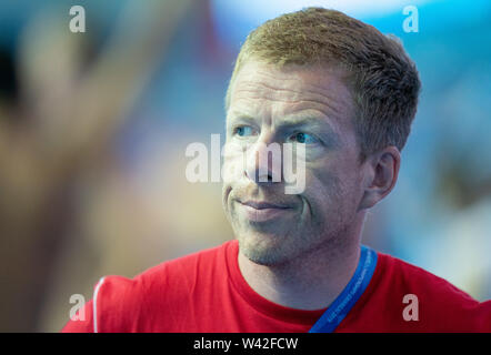 Gwangju, South Korea. 19th July, 2019. Swimming World Championship: Bernd Berkhan, DSV team boss, taken on the sidelines of the training. Credit: Bernd Thissen/dpa/Alamy Live News Stock Photo