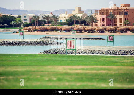 Panorama View of Golf Course. Golf course with a rich green turf beautiful scenery. Stock Photo