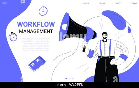 Workflow management - flat design style web banner Stock Vector
