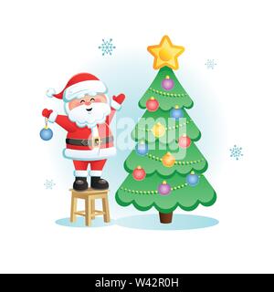 Merry Santa Claus with Christmas Tree. Cute Christmas cartoon character. Vector illustration without transparent objects. Stock Vector