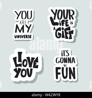 Set of stickers quotes isolated. Vector black and white design