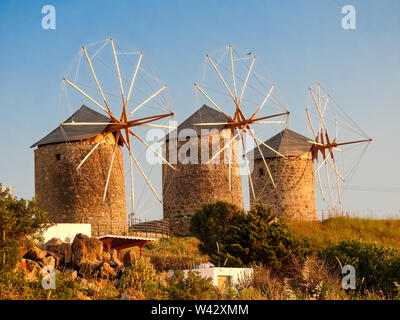 Windmills of Patmos, Greek Islands, Greece Stock Photo