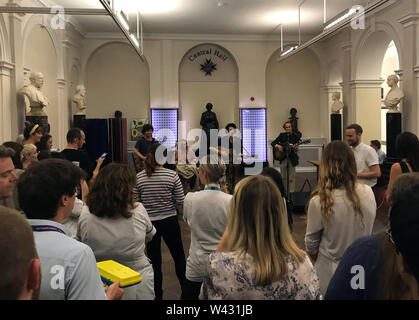 The Mystery Jets playing to patients, doctors and nurses at St Thomas Hospital in Central London. Stock Photo