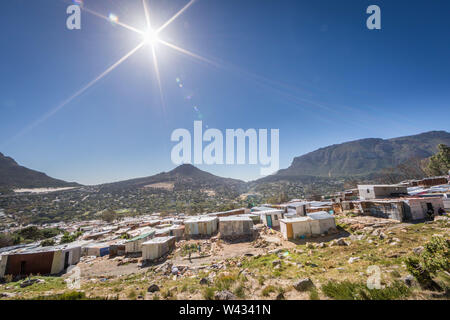 Imizamo Yethu informal settlement, Hout Bay, Cape Town, Western Cape, South Africa lacks infrastructure like adequate water supply, toilets, sewerage Stock Photo