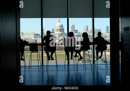 City of London, United Kingdom 6th July 2019: London skyline including St pauls cathedral, view seen from cafe at Tate on south bank, Stock Photo