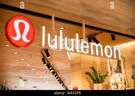 Canadian athletic apparel retailer, Lululemon logo seen in